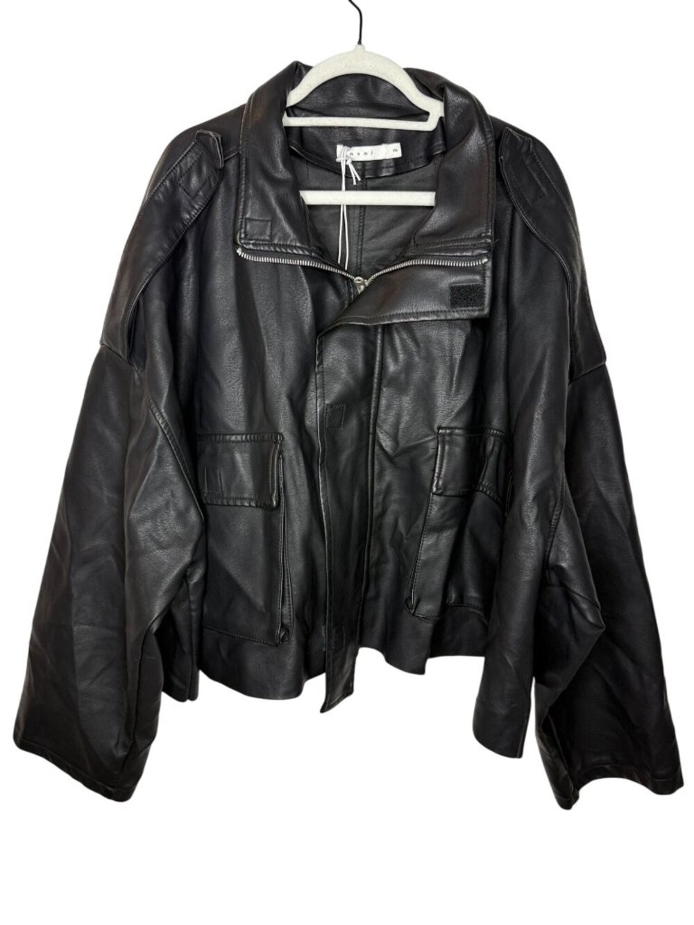 MNML XXL Black Faux Leather Oversized Moto Biker Jacket Streetwear Edgy Grunge